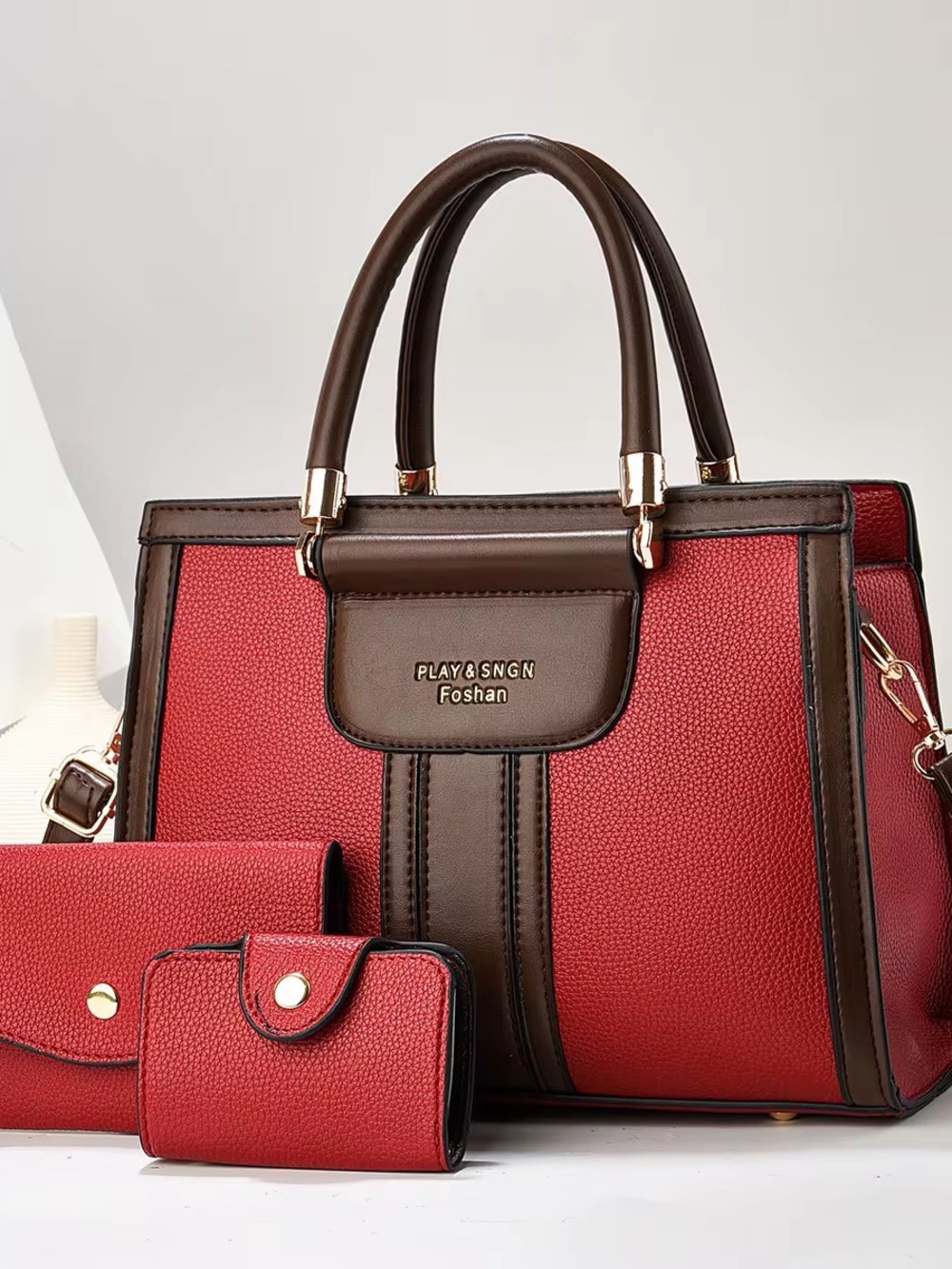 PLAY & SNGN Foshan Red and Brown Structured Satchel